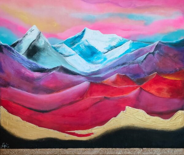 My dream mountains 120cm x 100cm obraz strukturalny rzeźbiony , akryle na płótnie i pasta - obrazek 3