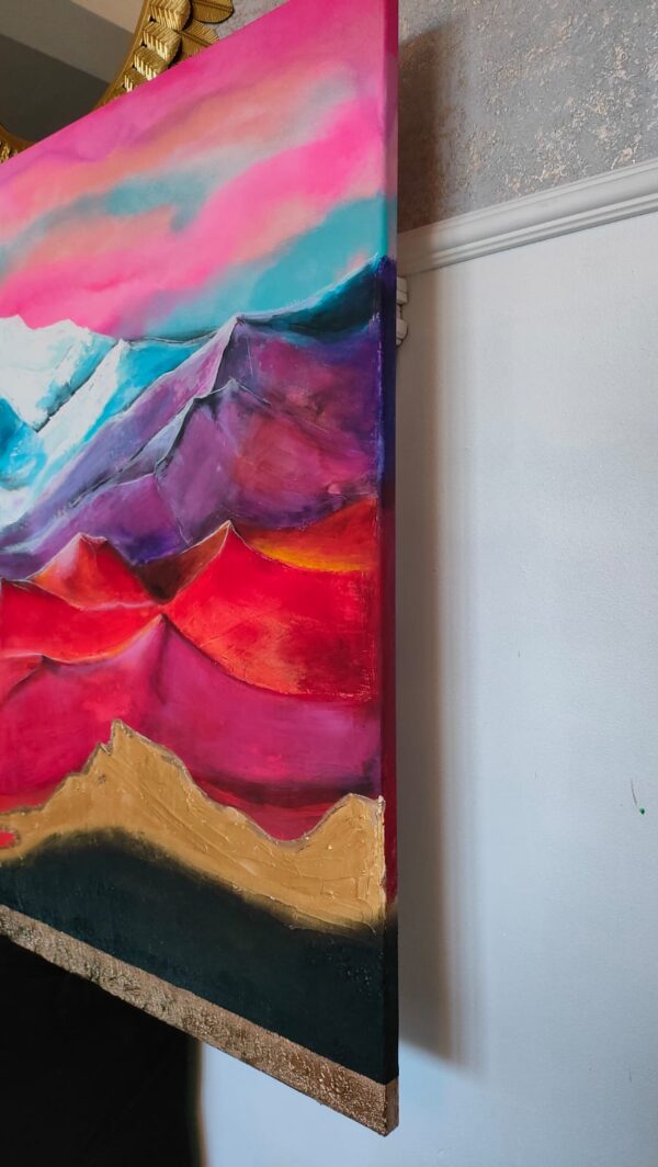 My dream mountains 120cm x 100cm obraz strukturalny rzeźbiony , akryle na płótnie i pasta - obrazek 4