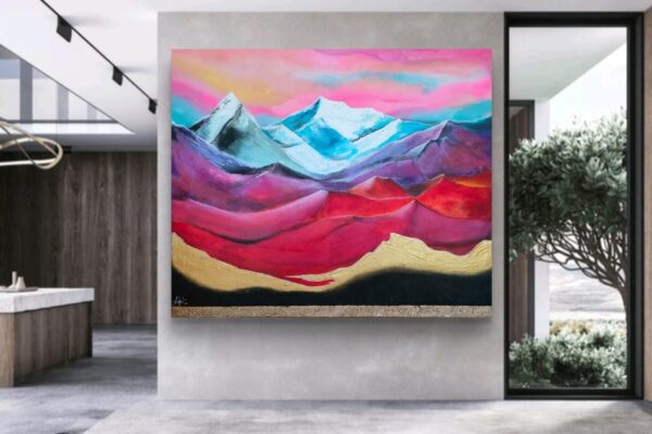 My dream mountains 120cm x 100cm obraz strukturalny rzeźbiony , akryle na płótnie i pasta - obrazek 6