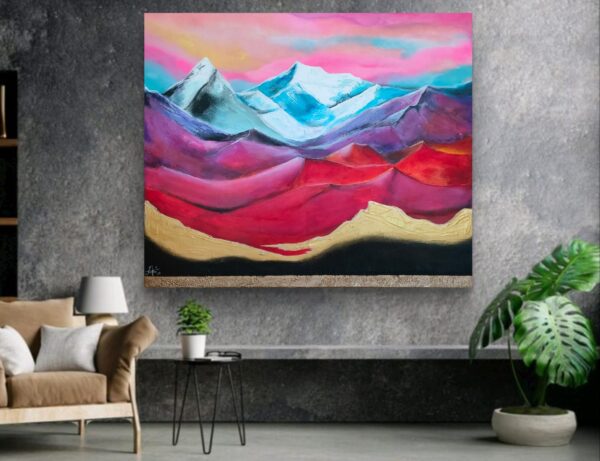 My dream mountains 120cm x 100cm obraz strukturalny rzeźbiony , akryle na płótnie i pasta