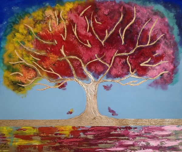 "Árbol de la felicidad" 120cm x 100cm obraz strukturalny rzeźbiony malowany ręcznie akryle na płótnie - obrazek 8