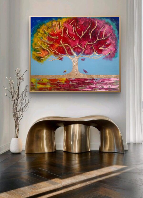 "Árbol de la felicidad" 120cm x 100cm obraz strukturalny rzeźbiony malowany ręcznie akryle na płótnie - obrazek 5