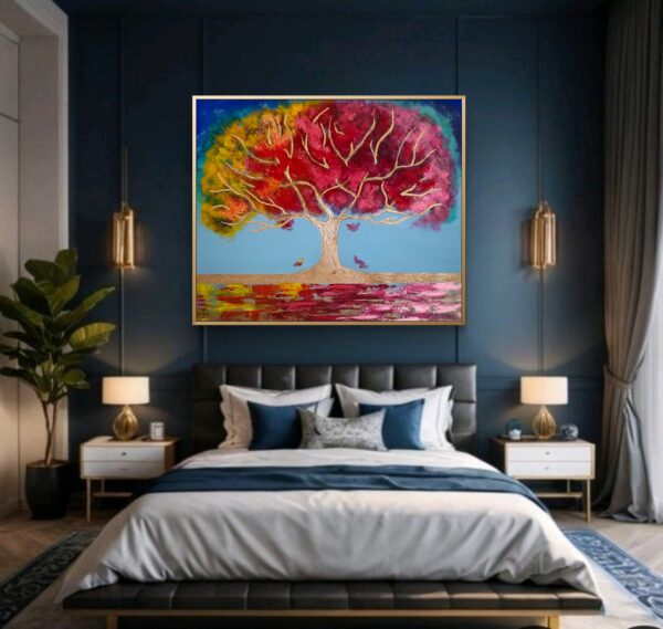 "Árbol de la felicidad" 120cm x 100cm obraz strukturalny rzeźbiony malowany ręcznie akryle na płótnie - obrazek 3