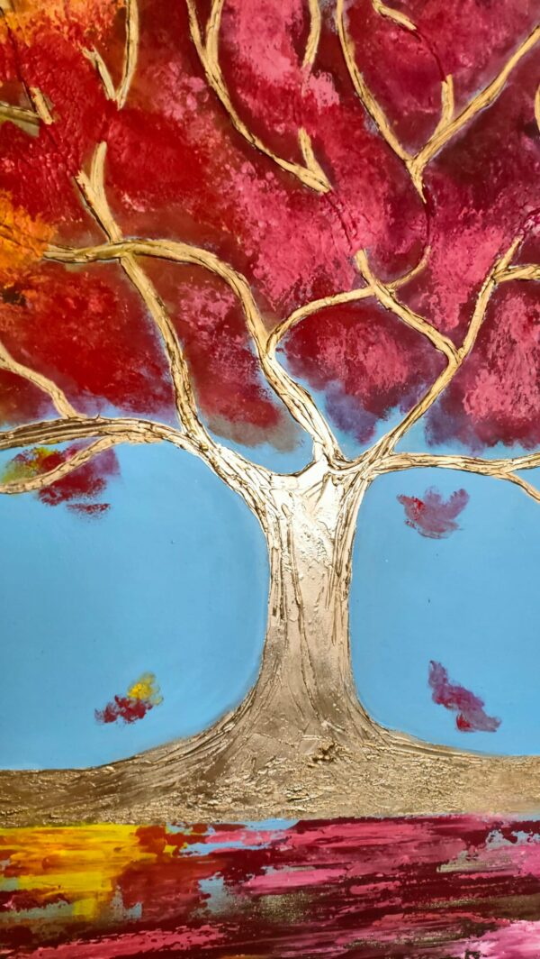 "Árbol de la felicidad" 120cm x 100cm obraz strukturalny rzeźbiony malowany ręcznie akryle na płótnie - obrazek 11