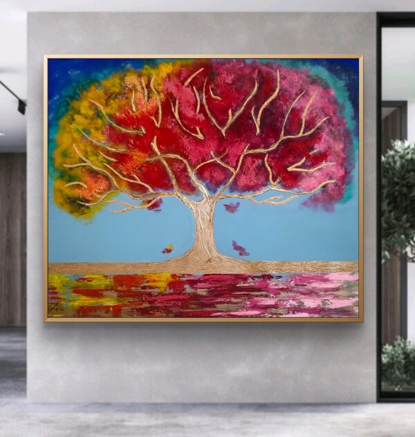 "Árbol de la felicidad" 120cm x 100cm obraz strukturalny rzeźbiony malowany ręcznie akryle na płótnie - obrazek 7