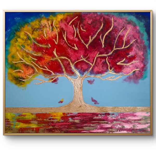 "Árbol de la felicidad" 120cm x 100cm obraz strukturalny rzeźbiony malowany ręcznie akryle na płótnie