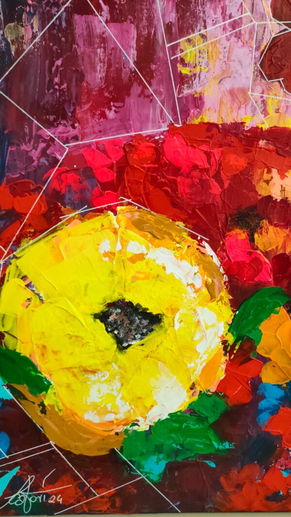 Frida i koliber 100cm x 150cm obraz strukturalny, malowany ręcznie akryle + pasta na płótnie - obrazek 15