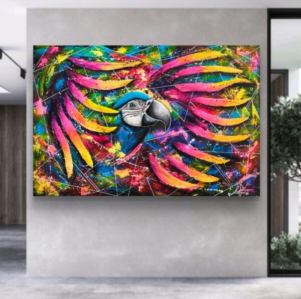 My wonderful ara 150cm x 100cm obraz strukturalny, malowany ręcznie akryle na płótnie - obrazek 8