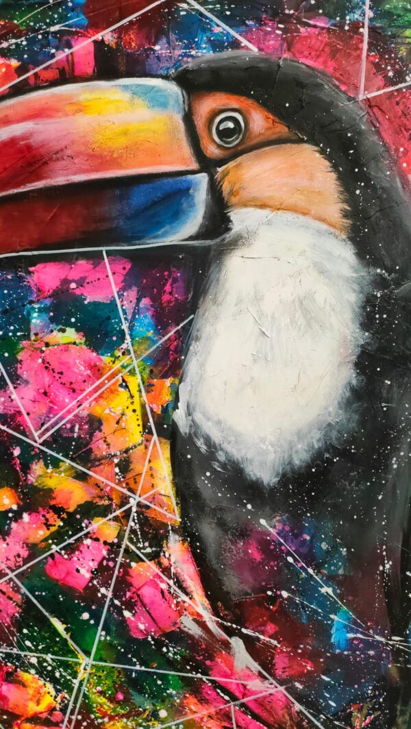 Tukany 150cm x 100cm obraz strukturalny, malowany ręcznie akryle na płótnie - obrazek 3