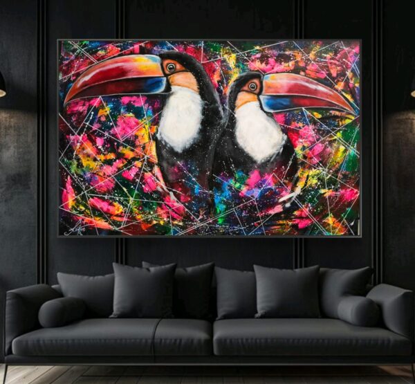 Tukany 150cm x 100cm obraz strukturalny, malowany ręcznie akryle na płótnie - obrazek 7