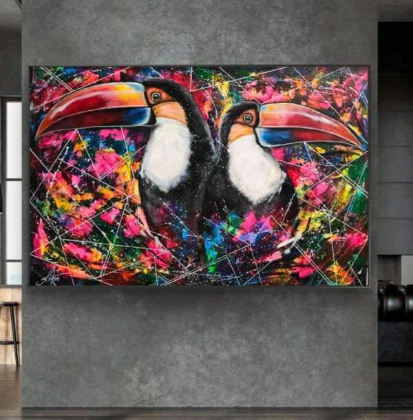 Tukany 150cm x 100cm obraz strukturalny, malowany ręcznie akryle na płótnie - obrazek 8
