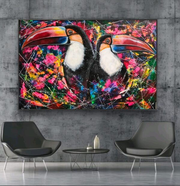Tukany 150cm x 100cm obraz strukturalny, malowany ręcznie akryle na płótnie - obrazek 10