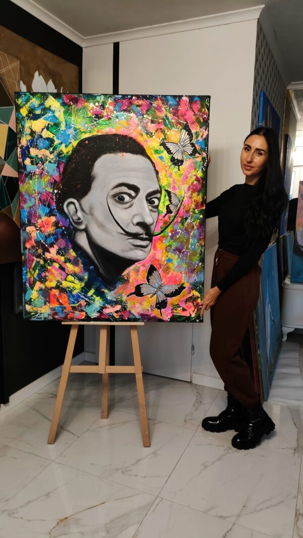 Salvador w motylach 100cm x 120cm obraz strukturalny malowany ręcznie akryle na płótnie - obrazek 2
