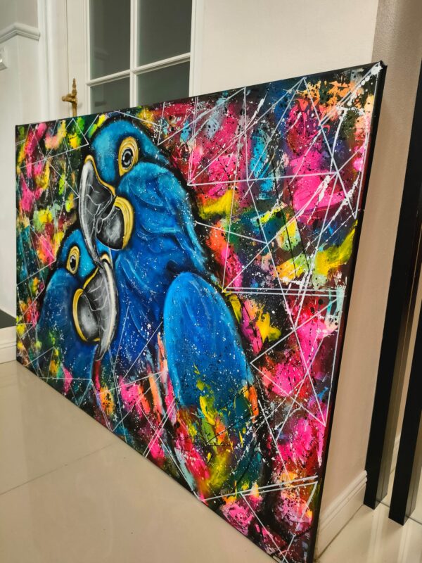 Ary hiacyntowe 150cm x 100cm obraz strukturalny, malowany ręcznie akryle na płótnie - obrazek 13