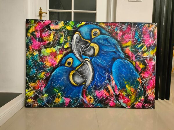 Ary hiacyntowe 150cm x 100cm obraz strukturalny, malowany ręcznie akryle na płótnie - obrazek 12