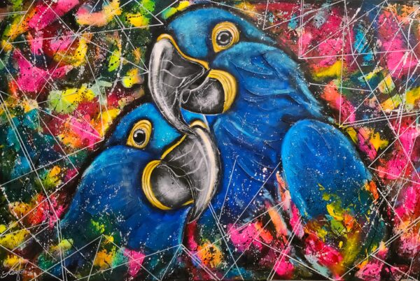 Ary hiacyntowe 150cm x 100cm obraz strukturalny, malowany ręcznie akryle na płótnie - obrazek 11