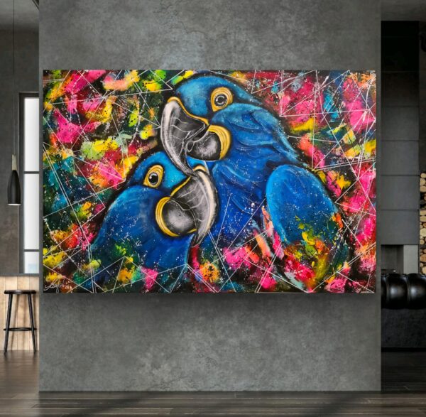 Ary hiacyntowe 150cm x 100cm obraz strukturalny, malowany ręcznie akryle na płótnie - obrazek 6