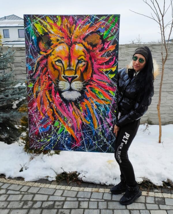 Pan Lew 100cm x 150cm obraz strukturalny, malowany ręcznie akryle na płótnie - obrazek 2