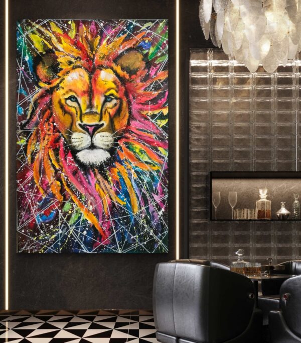 Pan Lew 100cm x 150cm obraz strukturalny, malowany ręcznie akryle na płótnie - obrazek 9