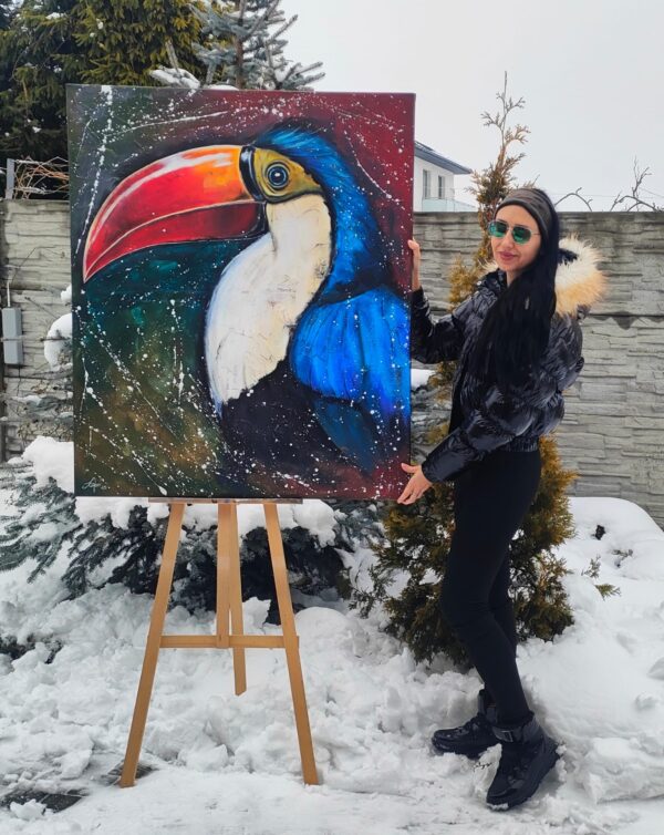 Pan Tukan 100cm x 120cm obraz strukturalny malowany ręcznie akryle na płótnie - obrazek 2
