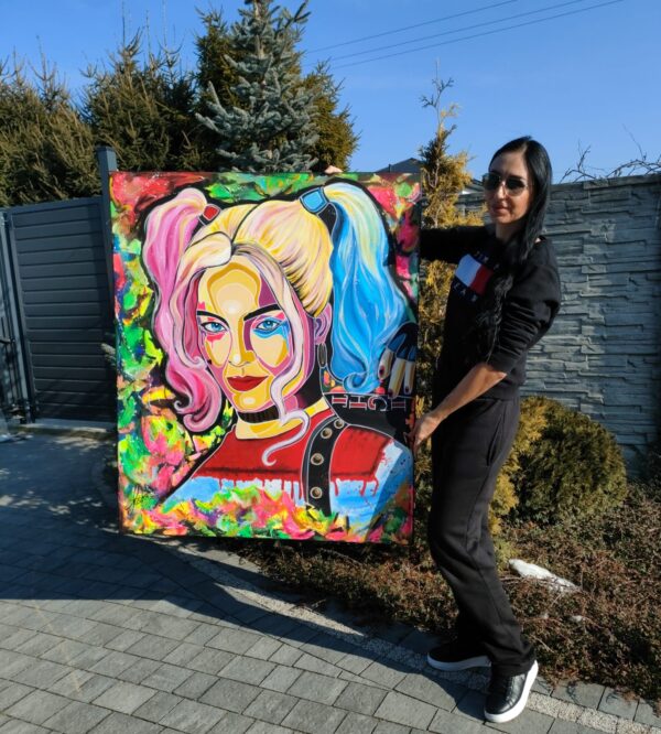 "Harley is here" 100cm x 120cm obraz strukturalny malowany ręcznie akryle na płótnie - obrazek 2