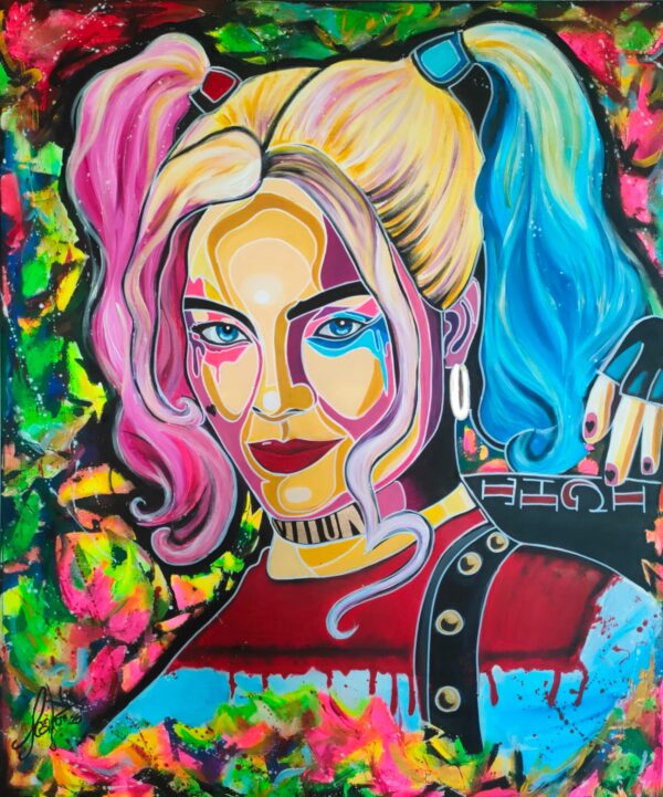 "Harley is here" 100cm x 120cm obraz strukturalny malowany ręcznie akryle na płótnie - obrazek 3
