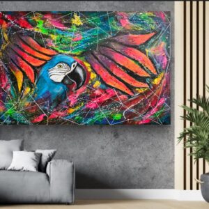 Fantastic Parrot 150cm x 100cm obraz strukturalny, malowany ręcznie akryle na płótnie