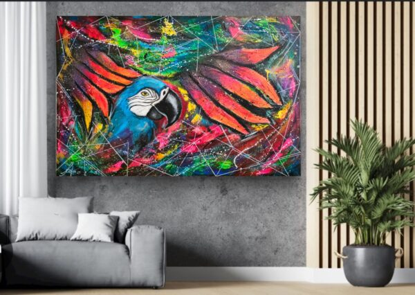 Fantastic Parrot 150cm x 100cm obraz strukturalny, malowany ręcznie akryle na płótnie