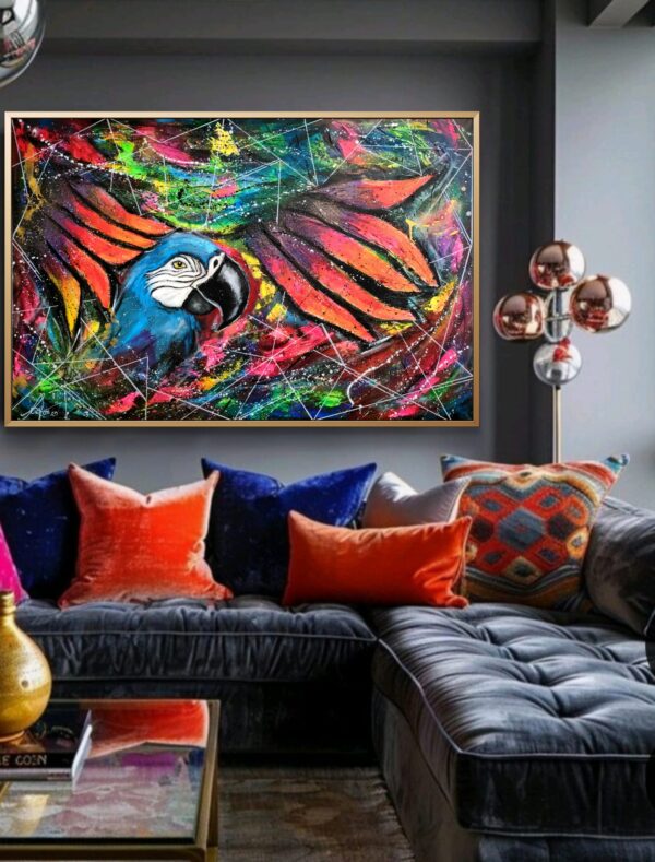 Fantastic Parrot 150cm x 100cm obraz strukturalny, malowany ręcznie akryle na płótnie - obrazek 11