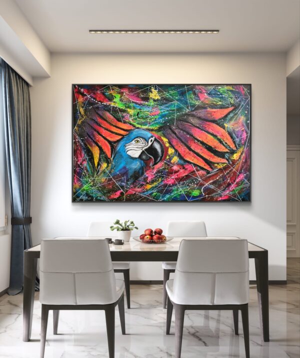 Fantastic Parrot 150cm x 100cm obraz strukturalny, malowany ręcznie akryle na płótnie - obrazek 4