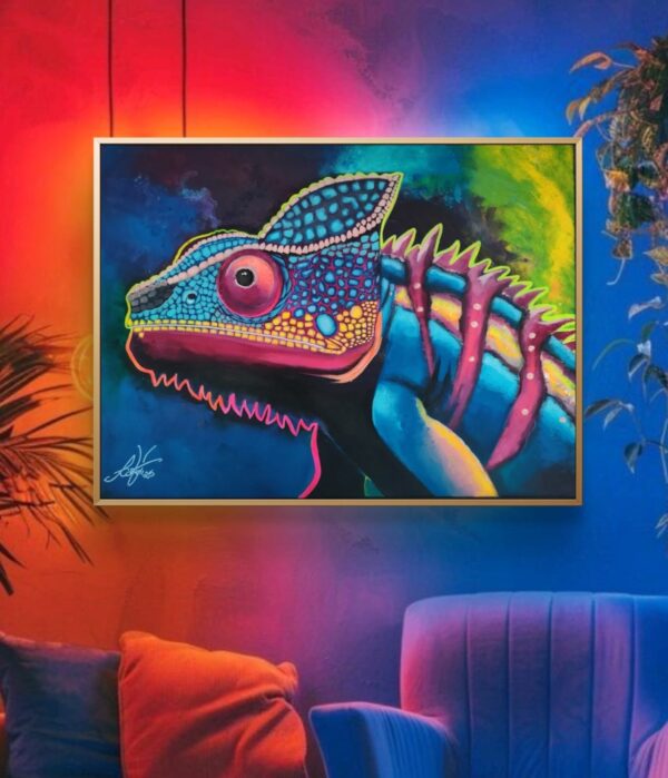 Kame-Leon 80cm x 60cm obraz malowany ręcznie akryle na płótnie