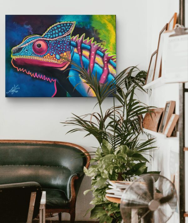 Kame-Leon 80cm x 60cm obraz malowany ręcznie akryle na płótnie - obrazek 7