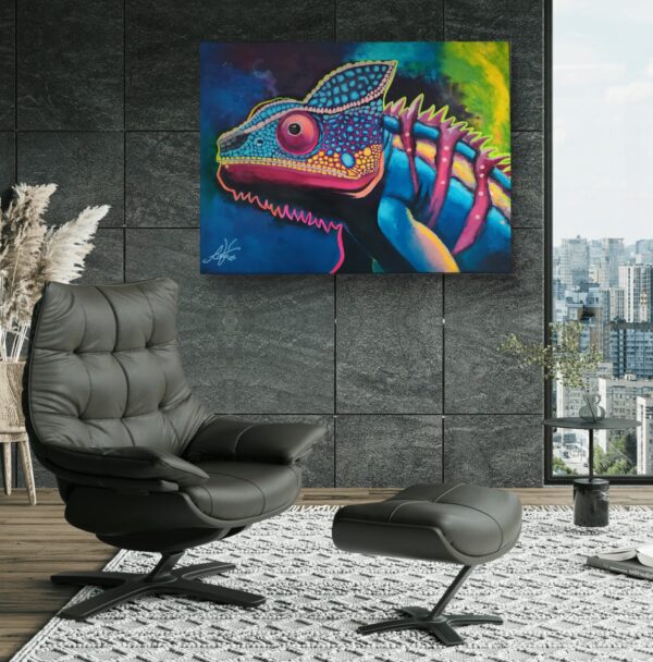 Kame-Leon 80cm x 60cm obraz malowany ręcznie akryle na płótnie - obrazek 8