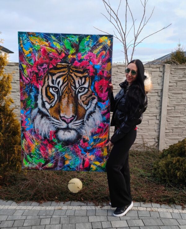 NIEDOSTĘPNY Lady Tiger 100cm x 150cm obraz strukturalny, malowany ręcznie akryle na płótnie - obrazek 2