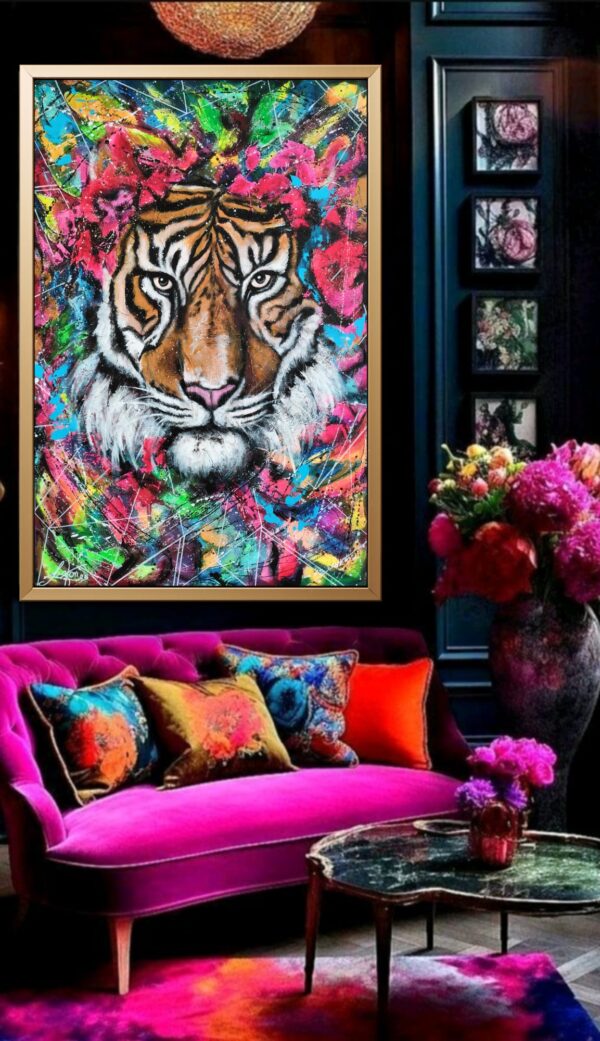 NIEDOSTĘPNY Lady Tiger 100cm x 150cm obraz strukturalny, malowany ręcznie akryle na płótnie - obrazek 6