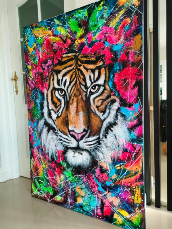 NIEDOSTĘPNY Lady Tiger 100cm x 150cm obraz strukturalny, malowany ręcznie akryle na płótnie - obrazek 9
