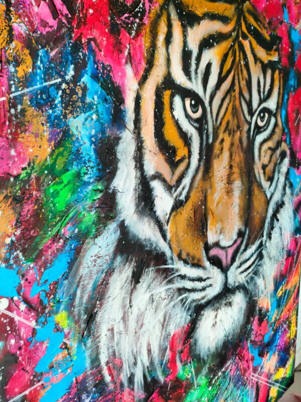 NIEDOSTĘPNY Lady Tiger 100cm x 150cm obraz strukturalny, malowany ręcznie akryle na płótnie - obrazek 10