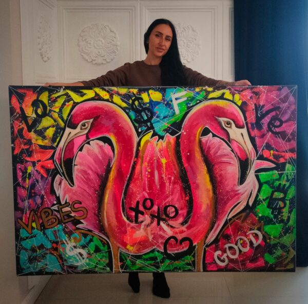Good Vibes 150cm x 100cm obraz strukturalny, malowany ręcznie akryle na płótnie - obrazek 2