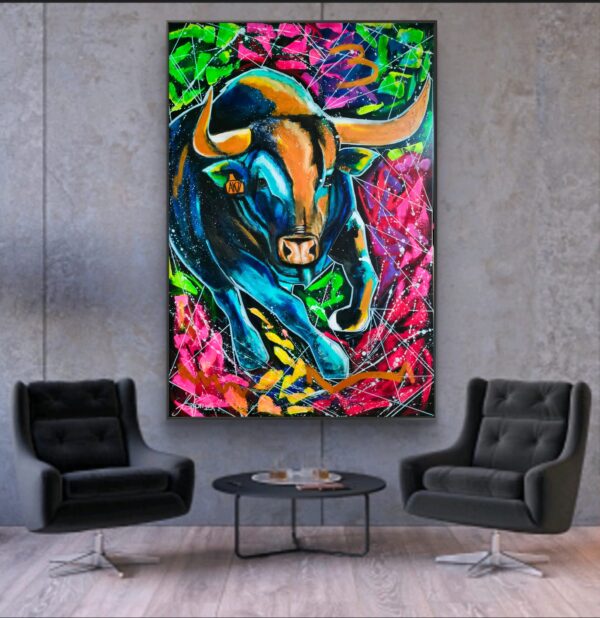 Mr Bull 100cm x 150cm obraz strukturalny, malowany ręcznie akryle na płótnie - obrazek 12