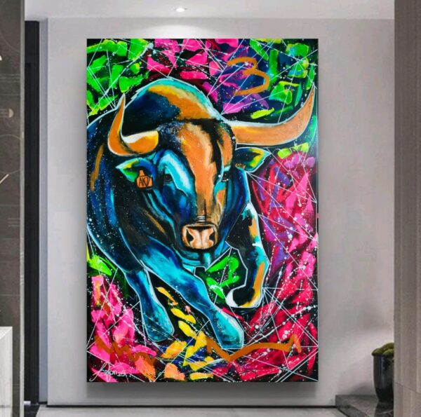 Mr Bull 100cm x 150cm obraz strukturalny, malowany ręcznie akryle na płótnie - obrazek 13