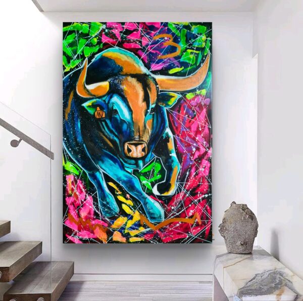 Mr Bull 100cm x 150cm obraz strukturalny, malowany ręcznie akryle na płótnie - obrazek 14