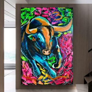 Mr Bull 100cm x 150cm obraz strukturalny, malowany ręcznie akryle na płótnie