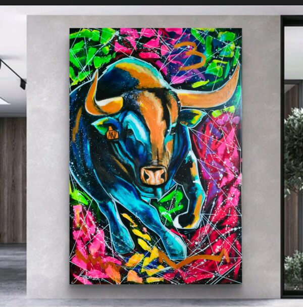 Mr Bull 100cm x 150cm obraz strukturalny, malowany ręcznie akryle na płótnie - obrazek 16
