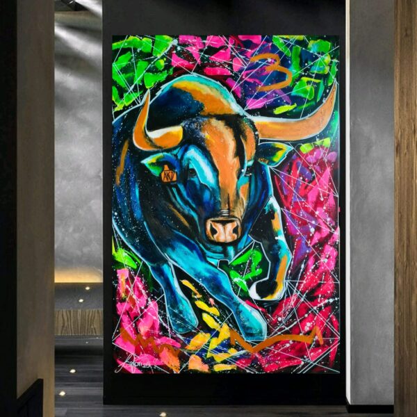 Mr Bull 100cm x 150cm obraz strukturalny, malowany ręcznie akryle na płótnie - obrazek 17