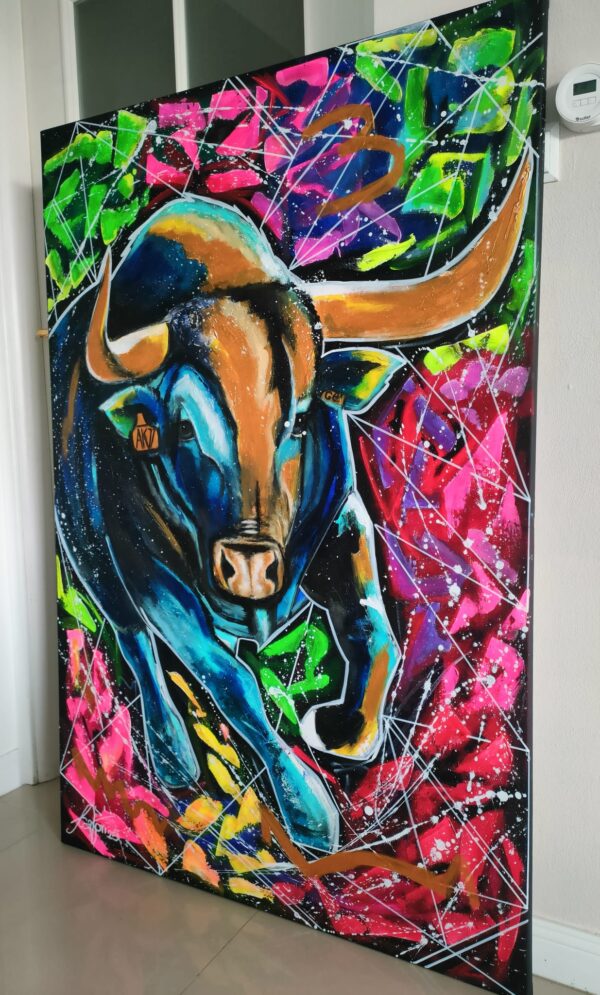 Mr Bull 100cm x 150cm obraz strukturalny, malowany ręcznie akryle na płótnie - obrazek 3