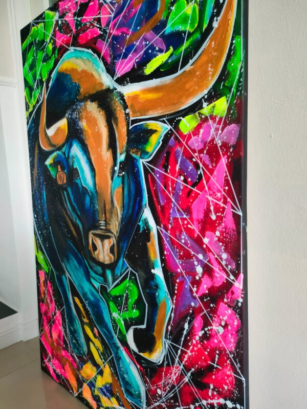 Mr Bull 100cm x 150cm obraz strukturalny, malowany ręcznie akryle na płótnie - obrazek 5