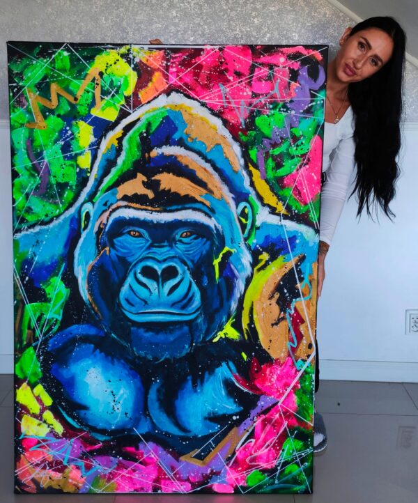 Mr Kong 100cm x 150cm obraz strukturalny, malowany ręcznie akryle na płótnie - obrazek 2